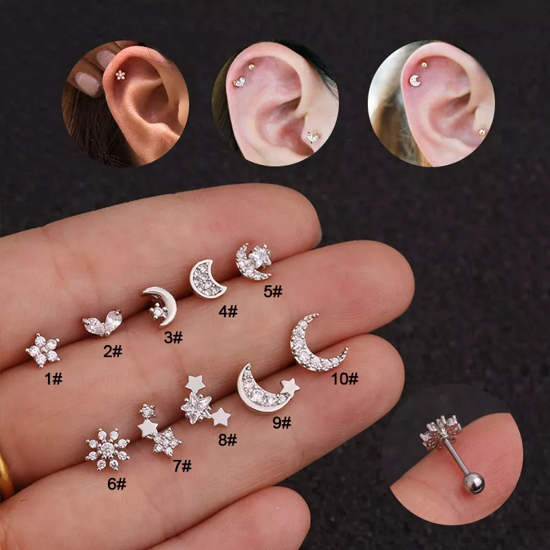 Beautiful jewelry for helix and tragus piercings with a beautiful star