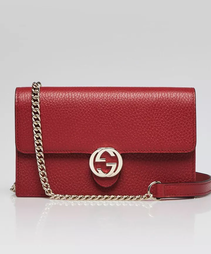 Gucci Icon GG Interlocking Wallet On Chain Red Crossbody Bag