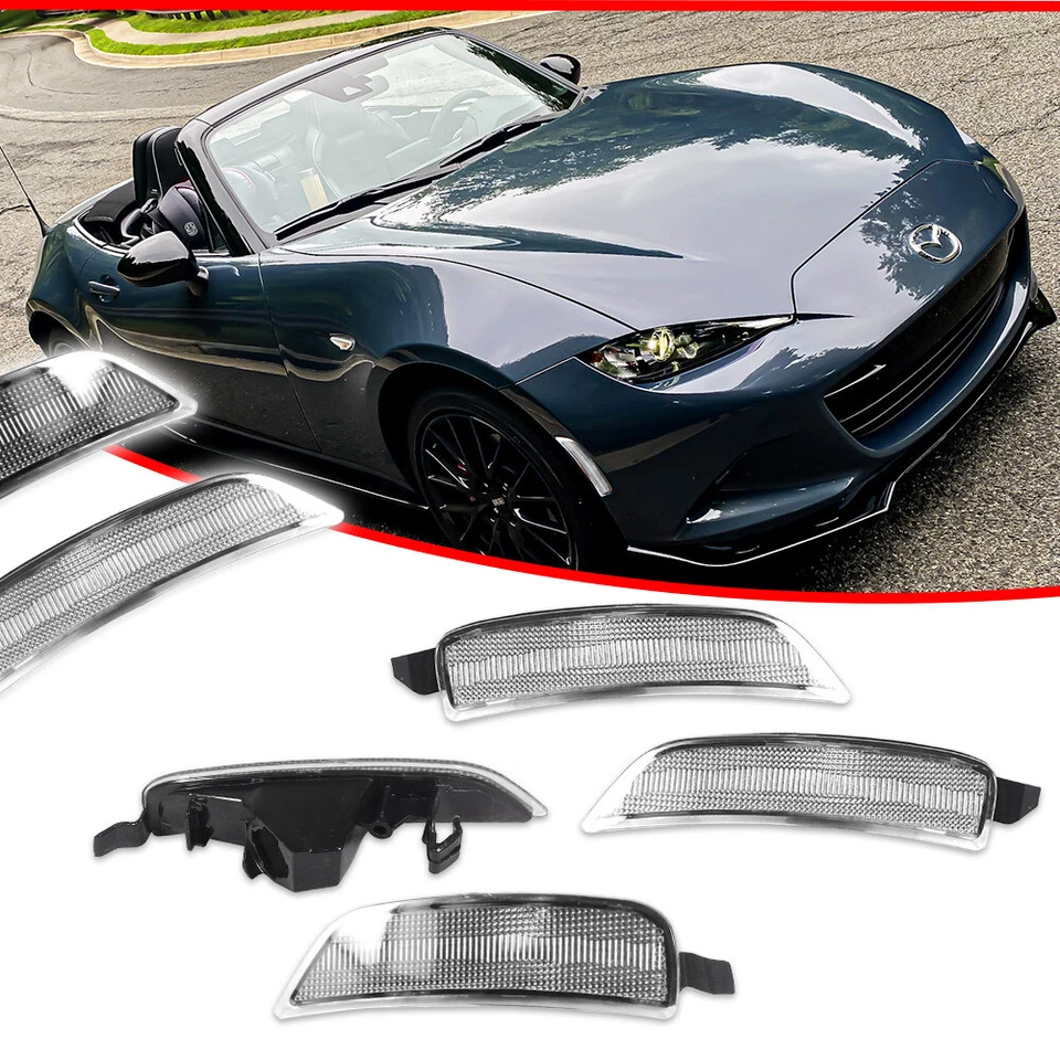Luces de señalización laterales delanteras y traseras transparentes de 4 piezas para Mazda MX-5 Miata 2016-2022 Foto 2 de 4