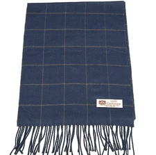 Men's Winter Warm 100% Cashmere Scarf Wrap Made in England Plaid Blue / Coffee