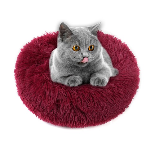 Donut Plush Pet Dog Cat Bed Fluffy Soft Warm Calming Bed Sleeping Kennel Nest - Picture 12 of 32