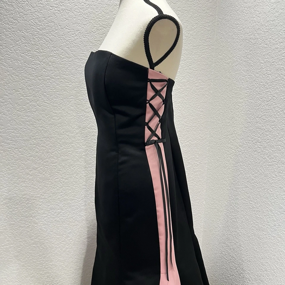 Maxi Vestido Jessica McClintock Gunne Sax Negro Satén Rosa Lados Vestido Formal 11/12 Foto 2 de 4