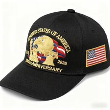 American 250th Anniversary Patriotic Eagle Embroidered Baseball Cap - Black