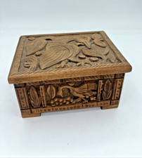 Vintage Hand Carved Wooden Trinket Box Birds 6  Footed Hinged Rare Unique