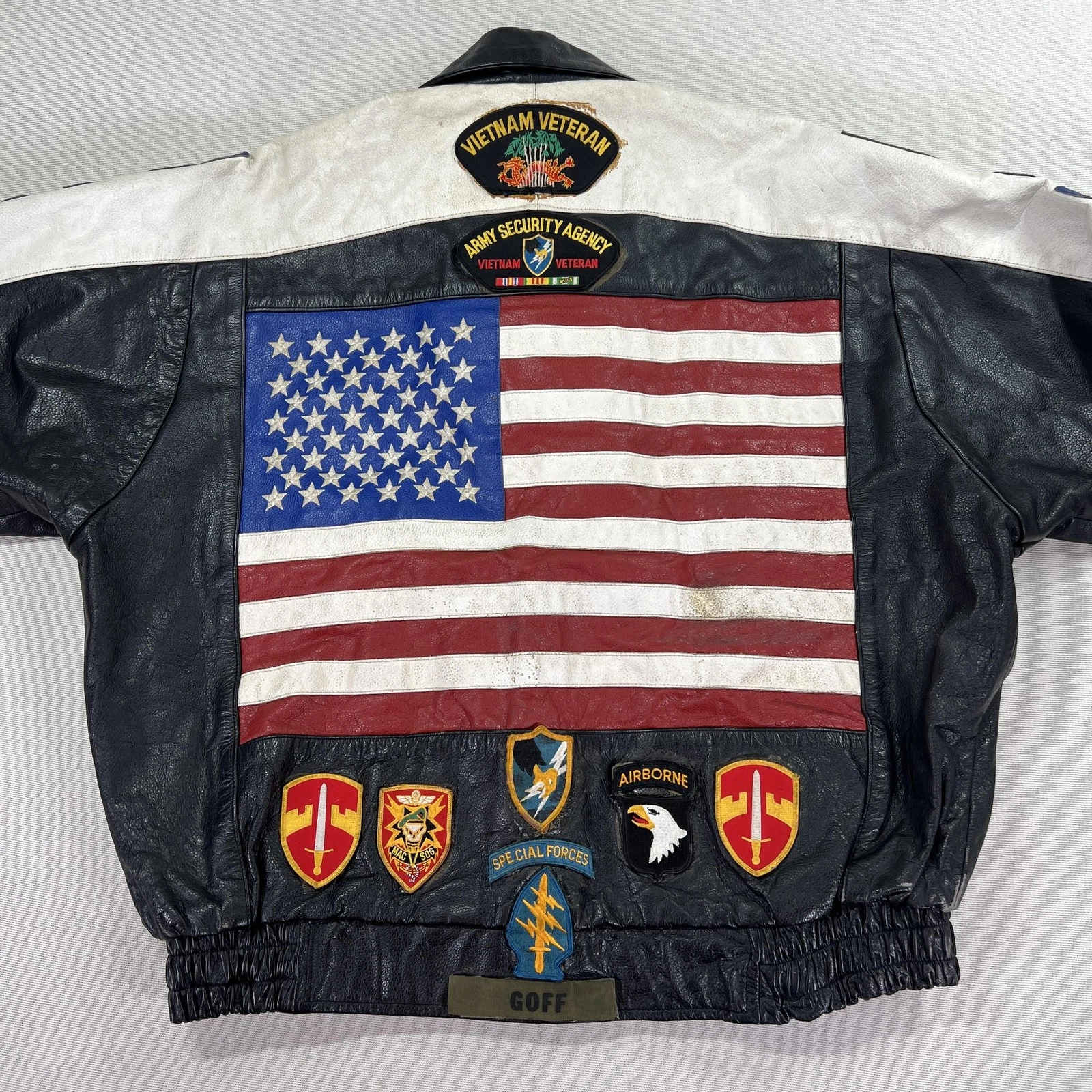 VTG Vietnam Veteran Leather Jacket Mens 4XL USA Flag MACV-SOG Patch American Top image 16