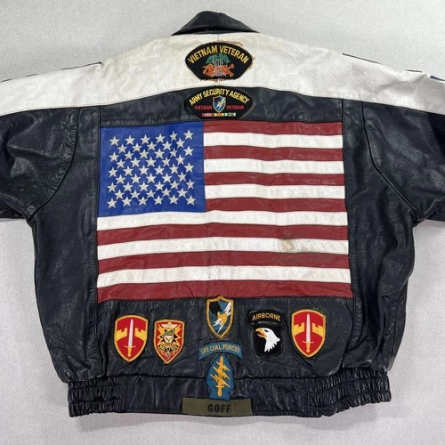 VTG Vietnam Veteran Leather Jacket Mens 4XL USA Flag MACV-SOG Patch American Top image 16