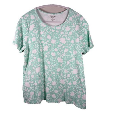 White Stag Womens XXL/20 Blouse Short Sleeve Cotton Green Cottage Floral Preppy