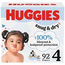 Diapers Size 4 Baby Snug & Dry 92 Count Huggies 22-37 disposable overnight 0.39 per diaper