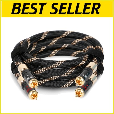 Premium 2RCA Male to Male Cable - Nylon Braided, 1.6ft for Audiophile Systems