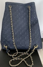 Tory Burch Blue Soft Leather Quilted Chain Strap Purse Backpack Bag