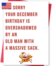 Funny December Birthday Card for Women Men, Happy Xmas Holiday Birthday for Best