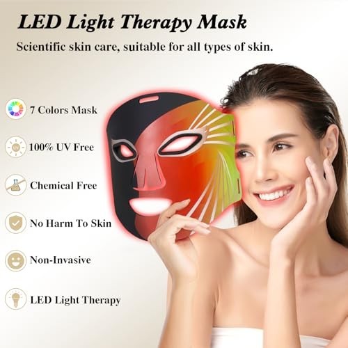 7-Color LED Light Therapy Mask, Portable Rechargeable Infrared Facial Device