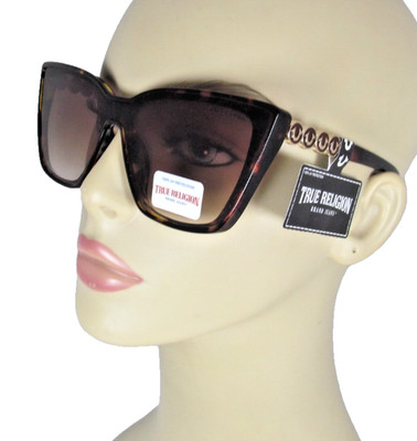 TRUE RELIGION Tortoise Shell Cat Eye Sunglasses 4 Temple Logos TR57983-1TW-GN2