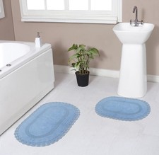 Hampton Crochet Reversible Bathmat 100 Cotton Bathroom Rugs Set, Washable Ru...
