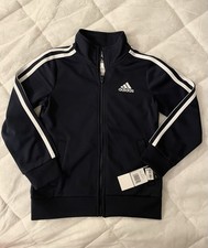 NWT Adidas Iconic Track Jacket Boys Youth Sz 5 Navy Blue 3-Stripes Full Zip