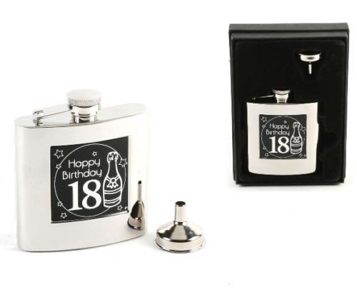 18th Birthday Gift Gents 6oz Hip Flask BOXED NEW