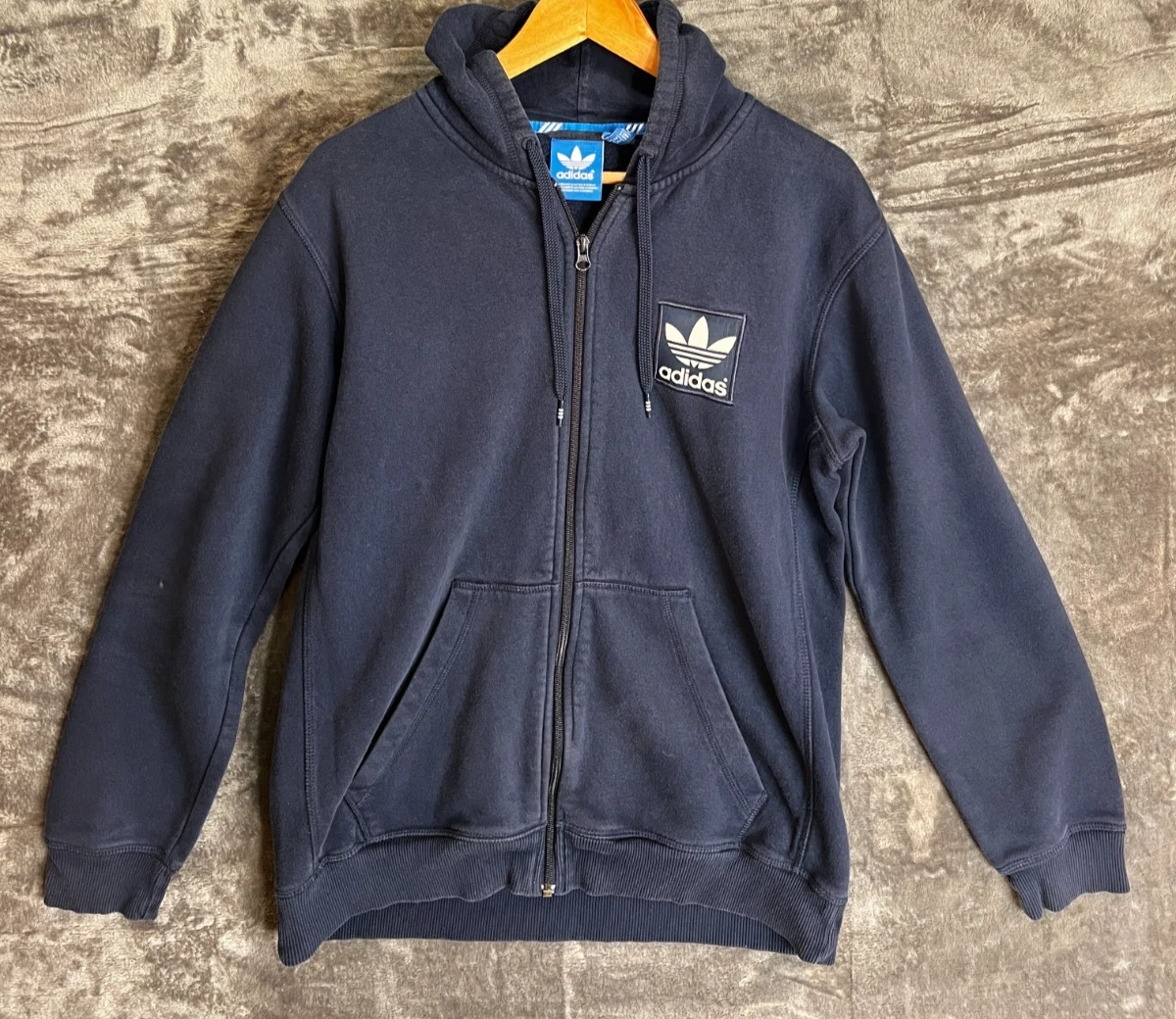 Adidas Originals Trefoil Zip Hoodie M Navy Blue Full Zip Fleece Sweatshirt Men
