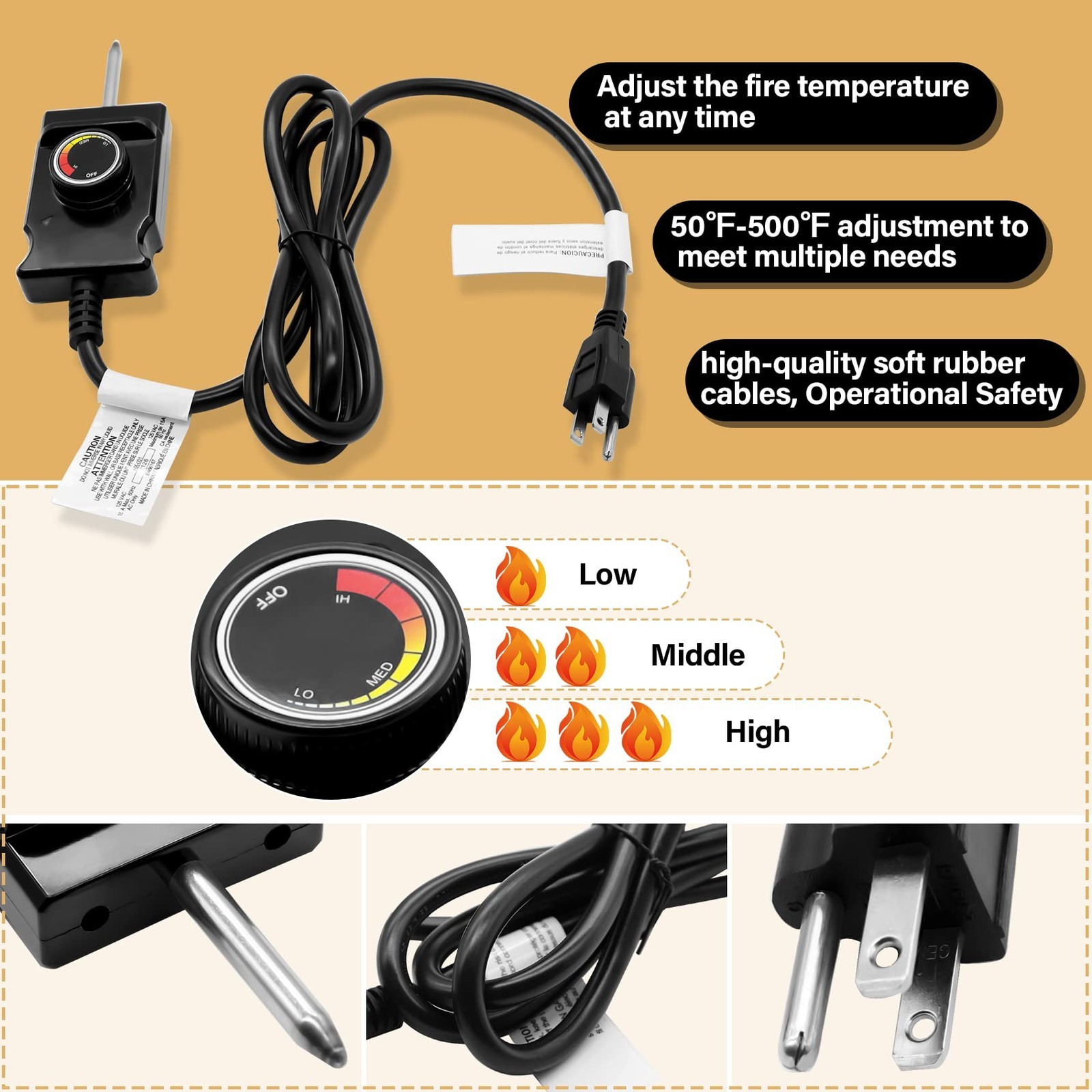 Upgrade Electric Smoker Grill Heating Element Replaced Controller Kit US Plug