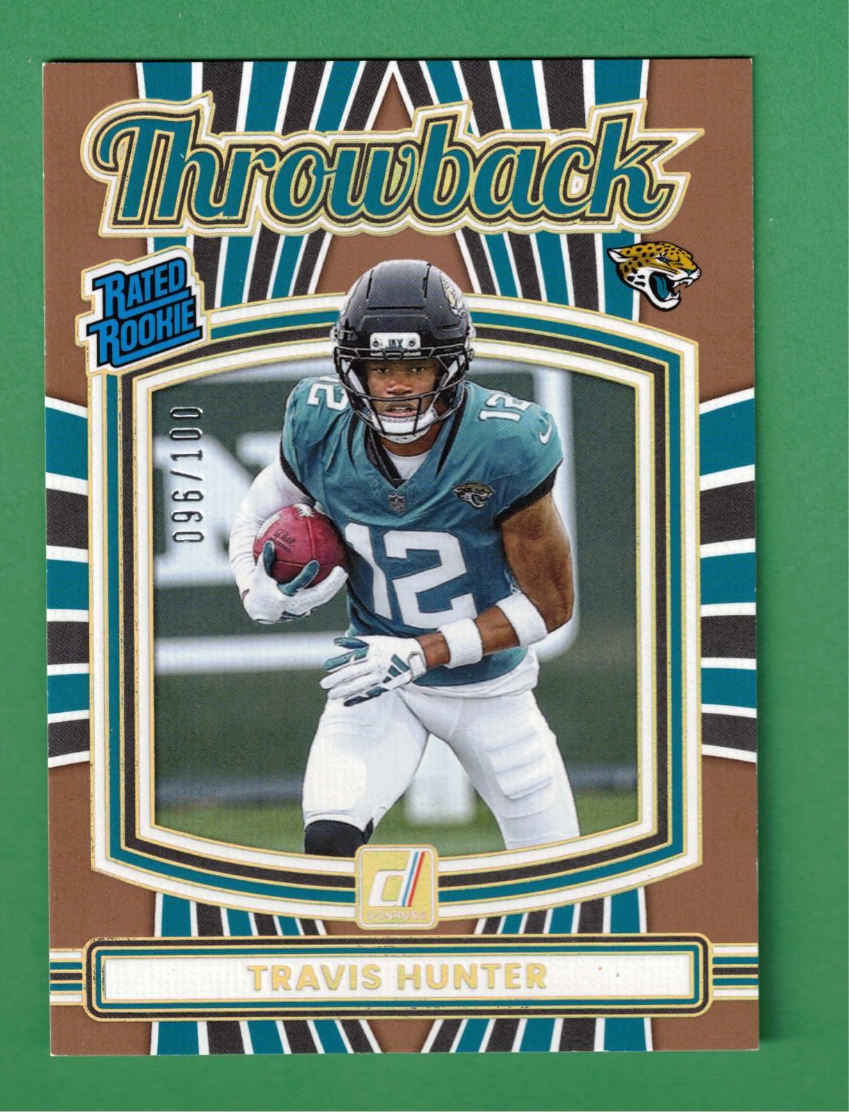 2025 PANINI DONRUSS TRAVIS HUNTER THROWBACK GOLD RATED ROOKIE RC 96/100 JAGUARS