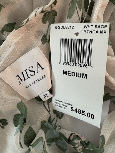 $495 MISA Los Angeles ILYSA MID-LENGTH DRESS Size Med White Floral Sage - Picture 13 of 13
