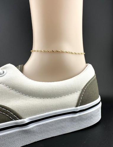 14k Yellow Gold Dainty Thin Rope Link Chain Anklet