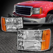 FOR 07-14 GMC SIERRA GMT900 OE STYLE CHROME HOUSING AMBER CORNER HEADLIGHT LAMPS