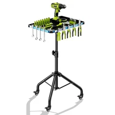 Adjustable Height Rolling Tool Cart with Wheels, Rolling Work Table with Magn...