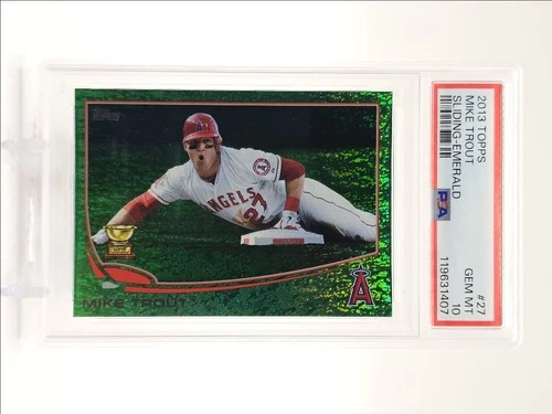 MIKE TROUT 2013 TOPPS GOLD CUP BASEBALL SLIDING EMERALD PSA 10 Q0004