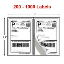 200 - 1000 Shipping Labels 8.5 x 5.5 Half Sheets Blank Self Adhesive 2 Per Sheet