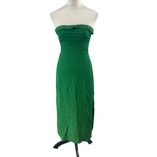 Reformation Lore Ruched Strapless Midi Dress Green Tube Slit Party Size 0