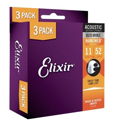 ELIXIR 16538 Pack De 3 Acoustique 80/20 Bronze 011-052 - Photo 1/3