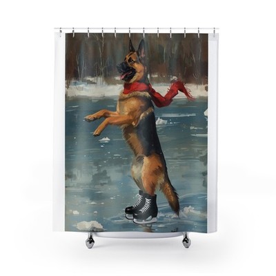 German Shepherd Shower Curtain, Holiday Decor, Festive Bathroom, Christmas Gift 