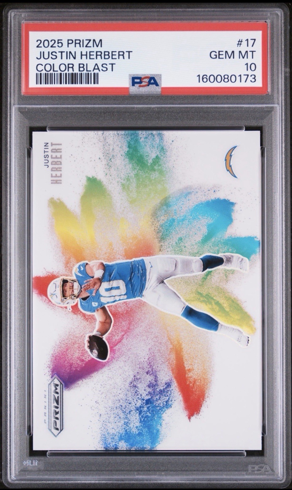 2025 Panini Prizm Justin Herbert Color Blast SP #17 Chargers PSA 10 GEM MINT