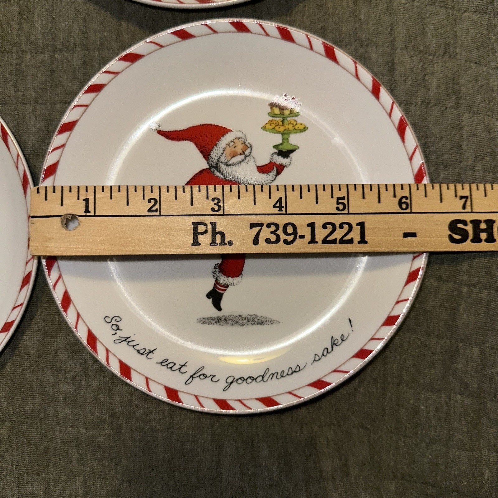 SANTA PLATES 4 Total-6 1/2” Peppermint Parade Ingrid Boston Warehouse-2003