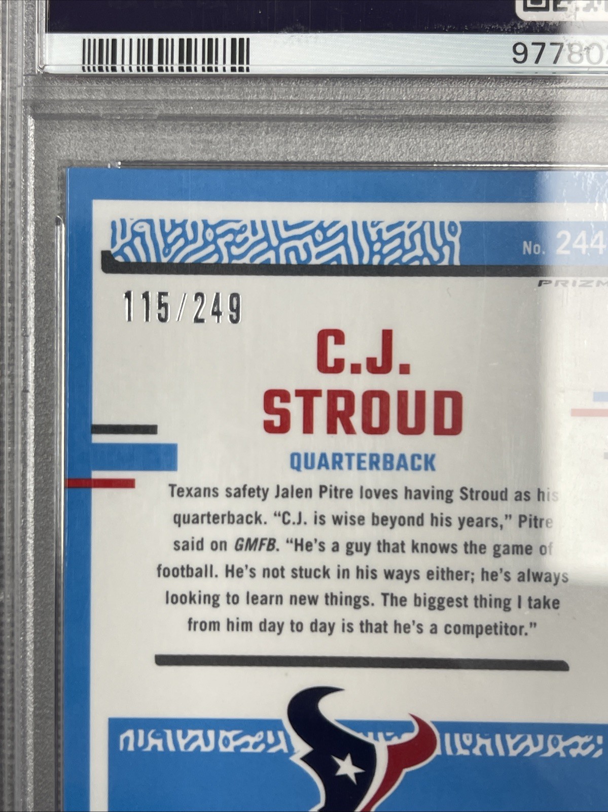 2023 Donruss Optic Orange /249 CJ Stroud RC #244 PSA 10 Rated Rookie view 3