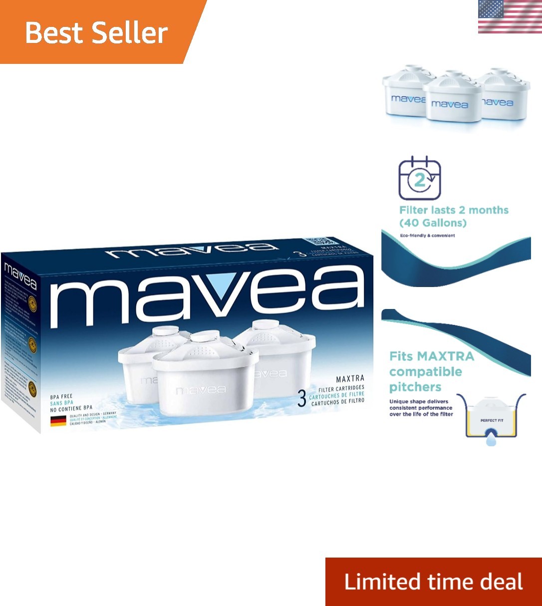 Maxtra Replacement Water Filters, 3-Pack - Micro-Screen for 
