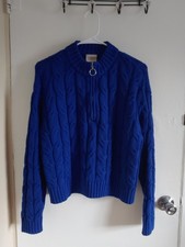 St John's Bay Women's Medium Blue Cable Knit Sweater Long Sleeve