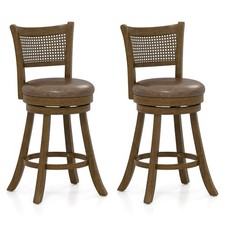 Set of 4 Bar Stools 25" Swivel Bar Chairs with PE Rattan Backrest Counter Height