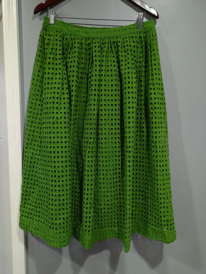 Kate Spade New York X Target Green Eyelet Volume Midi Skirt Side Pockets Size M - Image 3 of 4