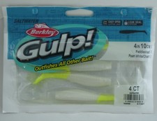 Berkley 1520449 GSPS4-PWC Gulp 4" PaddleShad Pearl White Chartreuse Tail 4ct