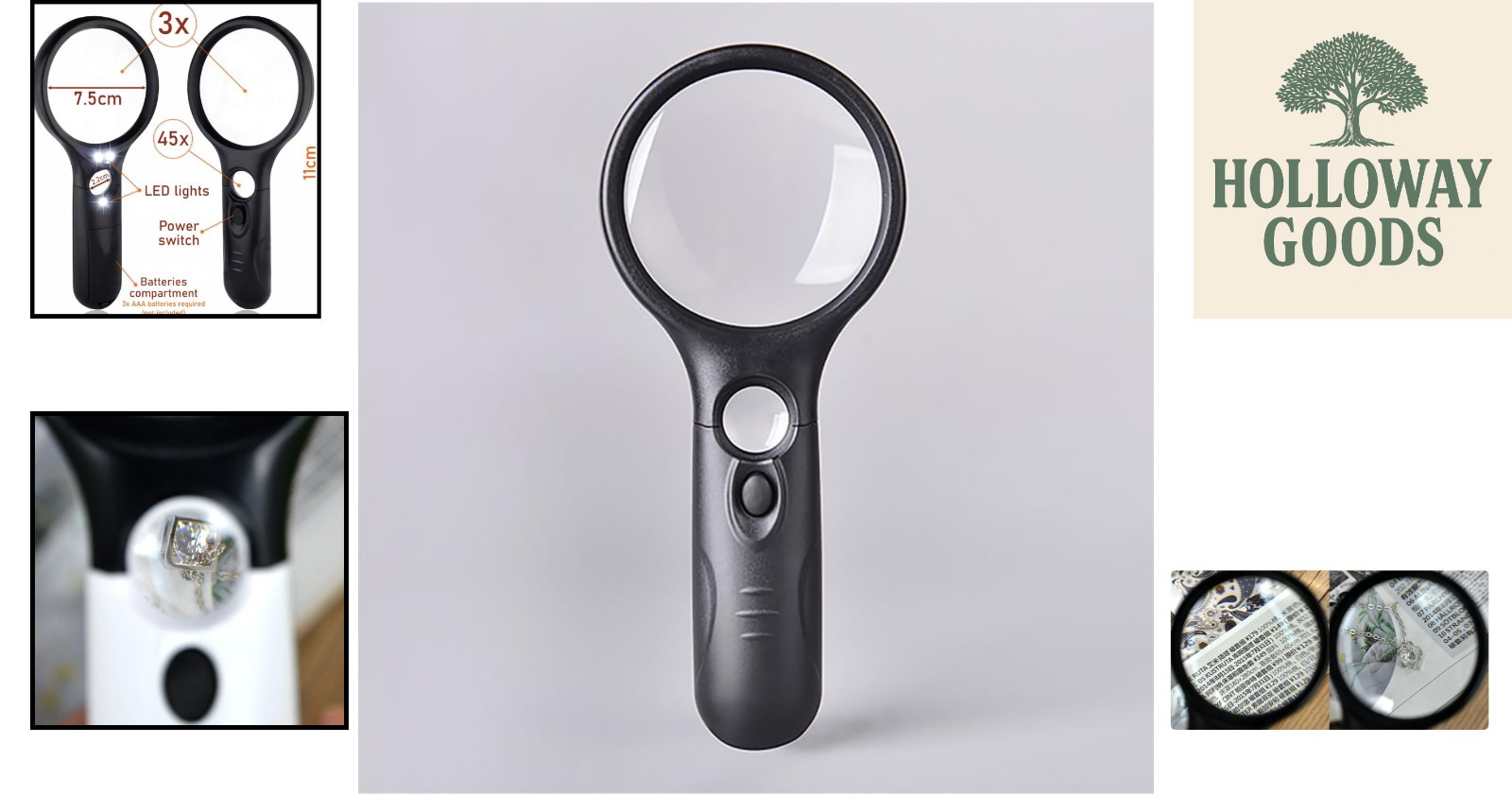 Handheld LED Magnifying Glass | 3x & 45x Magnification for Reading & Inspection