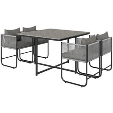4 Seater Rattan Cube Garden Dining Set with Cushions and Rectangular Wood Grain