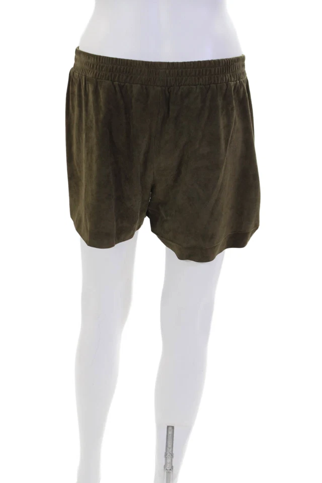 Mini Pantalones Cortos Vince Mujer Cuero Gamuza Cintura Elástica Oliva Oscuro Talla M Foto 3 de 4
