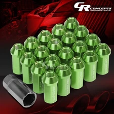 JDM GREEN 20PCS M12X1.5 25MM OD 50MM TALL CLOSED END ALUMINUM LUG NUTS+ADAPTER