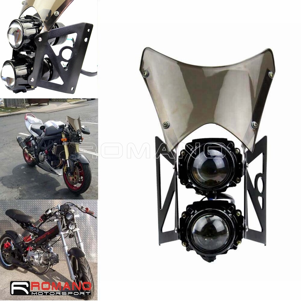 Twin Headlight w/ Windscreen Black Brackets For Dual Sport Dirt Bike H3 T10 Bulb