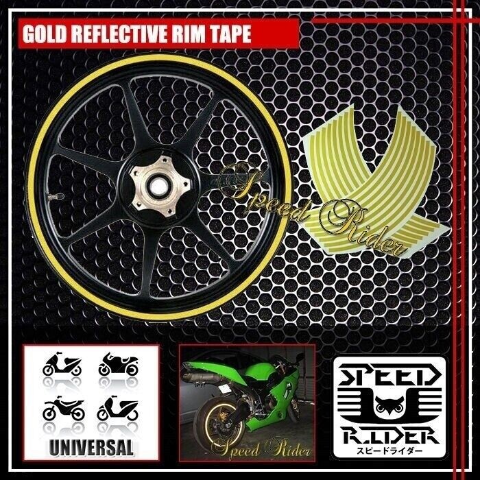 GOLD REFLECTIVE RIM TAPE WHEEL STRIPE TRIM AUTO BIKE BICYCLE DECAL 16 17 18  19