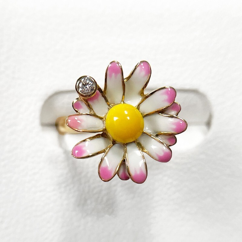 Christian Dior Diorette 1P Diamond 18K YG Pink Flower Pinky