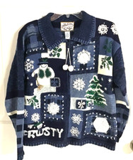 Heirloom Collectibles Medium Vintage Blue White Snowman Collared Sweater