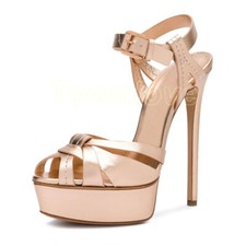 Womens Peep Toe Platform Sandals Ankle Strap High Stiletto Heel Shoes Clubwear