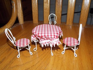 Details About Dollhouse Fairy Mini Metal White Gingham Outdoor Garden Sunroom Pool Furniture